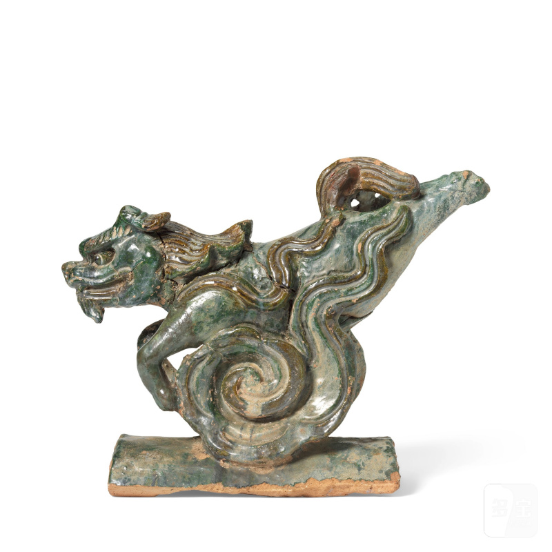 明 瑞獸陶瓦兩件 | TWO LARGE GLAZED POTTERY MYTHICAL BEAST ROOF TILES - 图6